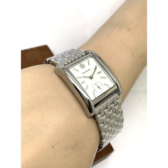 Tory Burch Women's Watch TBW1069 Eleanor Quartz Cream Dial Silver Steel Tank - Picture 6 of 14